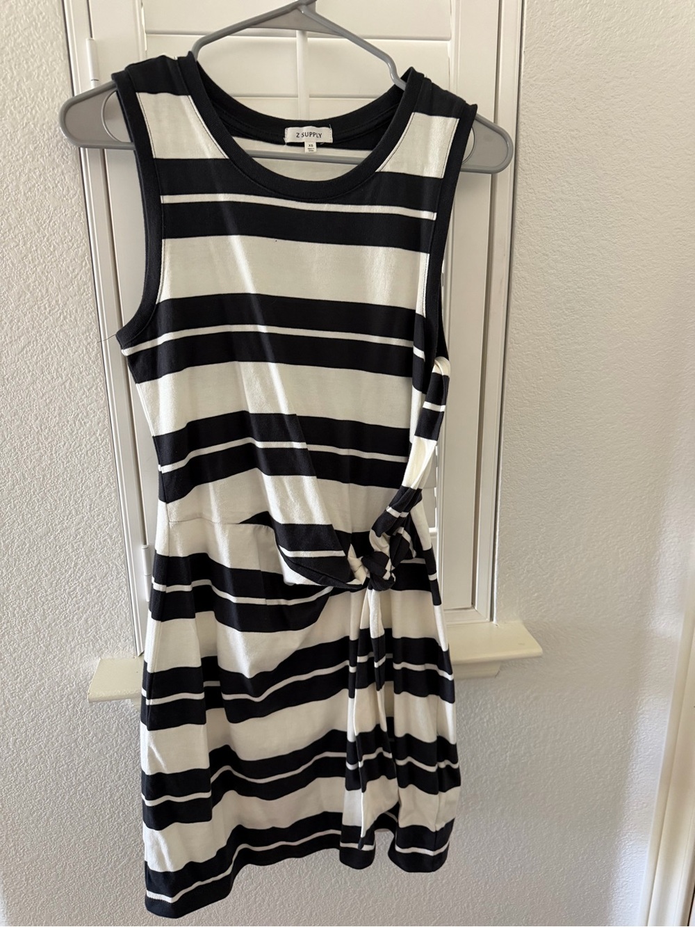 Z Supply Black and White Striped Tie-Waist Mini Dress